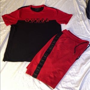 ❤️‍🔥❤️‍🔥 Guess Los Angelas Matching Red and Black Logo Shorts Set